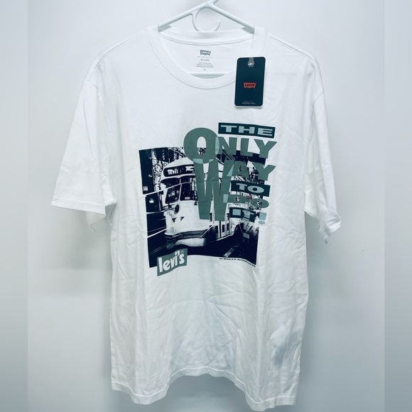 Levi's Relaxed Original Style Men's White Green T-shirt Size L - Picture 1 of 9